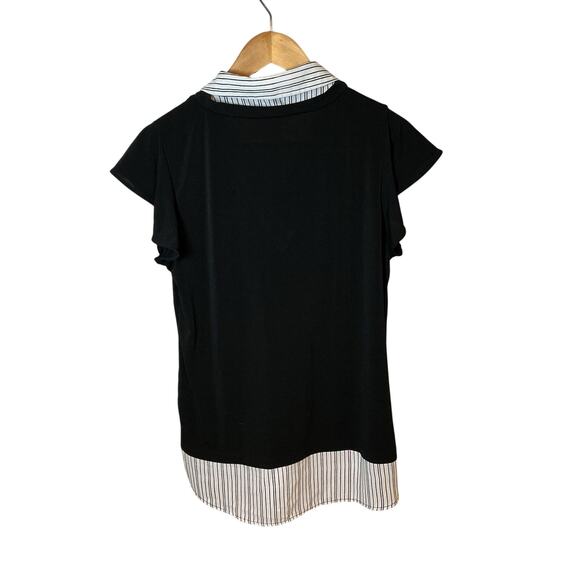 Adrianna Papell Striped Collared Knit V-Neck Flutter Sleeve Top Womens Small NWT - Picture 9 of 13